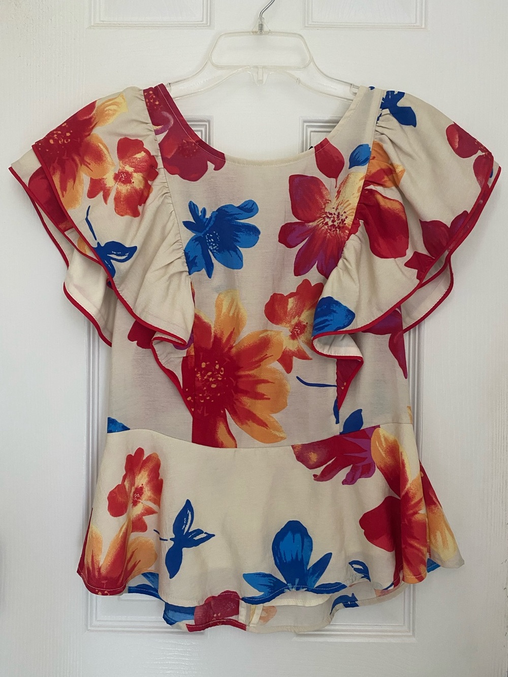Cream and Red Floral Ruffle Skies Are Blue Small Top